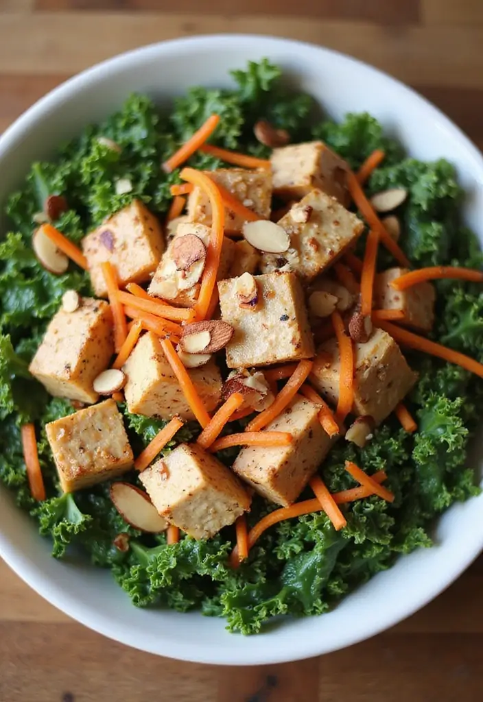 25 High Protein Vegan Salad Recipes for Clean Eating 27 25 High Protein Vegan Salad Recipes for Clean Eating - 5. Tofu & Kale Salad