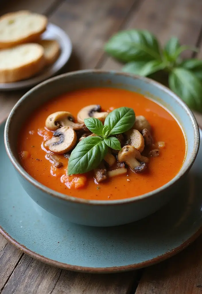 25 Vegan Mushroom Soup Recipes for Cozy Evenings 76 25 Vegan Mushroom Soup Recipes for Cozy Evenings - 12. Mushroom and Tomato Basil Soup