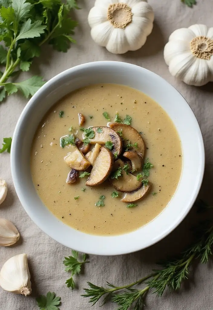 25 Vegan Mushroom Soup Recipes for Cozy Evenings 22 25 Vegan Mushroom Soup Recipes for Cozy Evenings - 4. Garlic and Herb Mushroom Soup