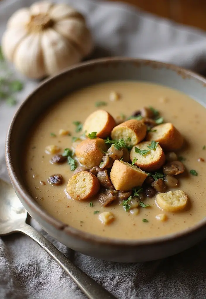 25 Vegan Mushroom Soup Recipes for Cozy Evenings 57 25 Vegan Mushroom Soup Recipes for Cozy Evenings - 9. Roasted Garlic Mushroom Soup