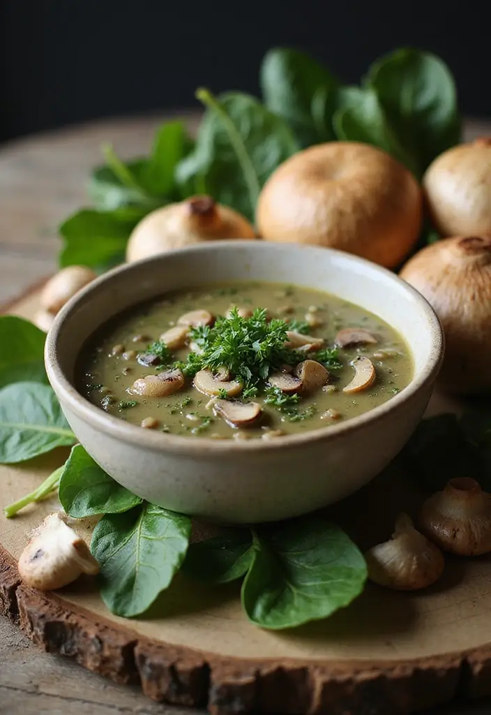 28 Vegan Gluten Free Soup Recipes for Comfort Nights 179 28 Vegan Gluten Free Soup Recipes for Comfort Nights - 27. Savory Spinach and Mushroom Soup