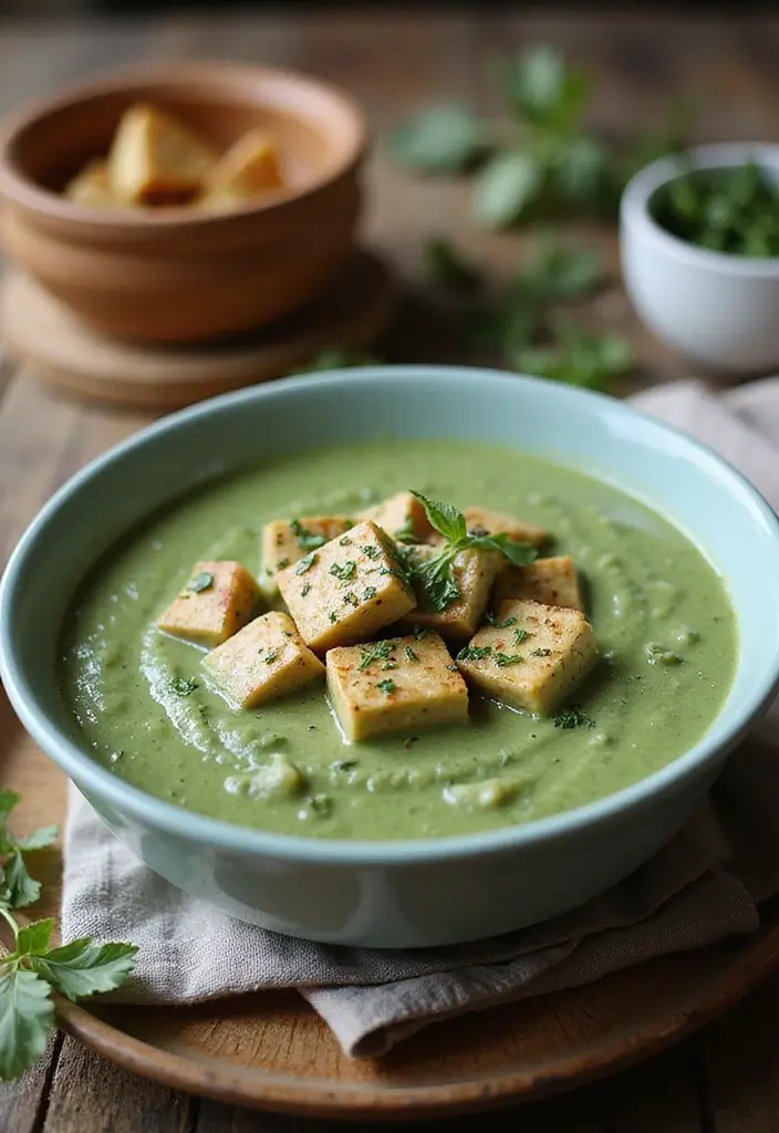 29 High Protein Vegan Soup Recipes for Cozy Evenings 69 29 High Protein Vegan Soup Recipes for Cozy Evenings - 11. Creamy Spinach & Tofu Soup