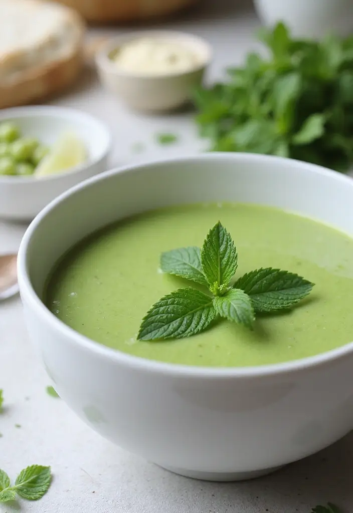 29 High Protein Vegan Soup Recipes for Cozy Evenings 142 29 High Protein Vegan Soup Recipes for Cozy Evenings - 22. Pea & Mint Soup