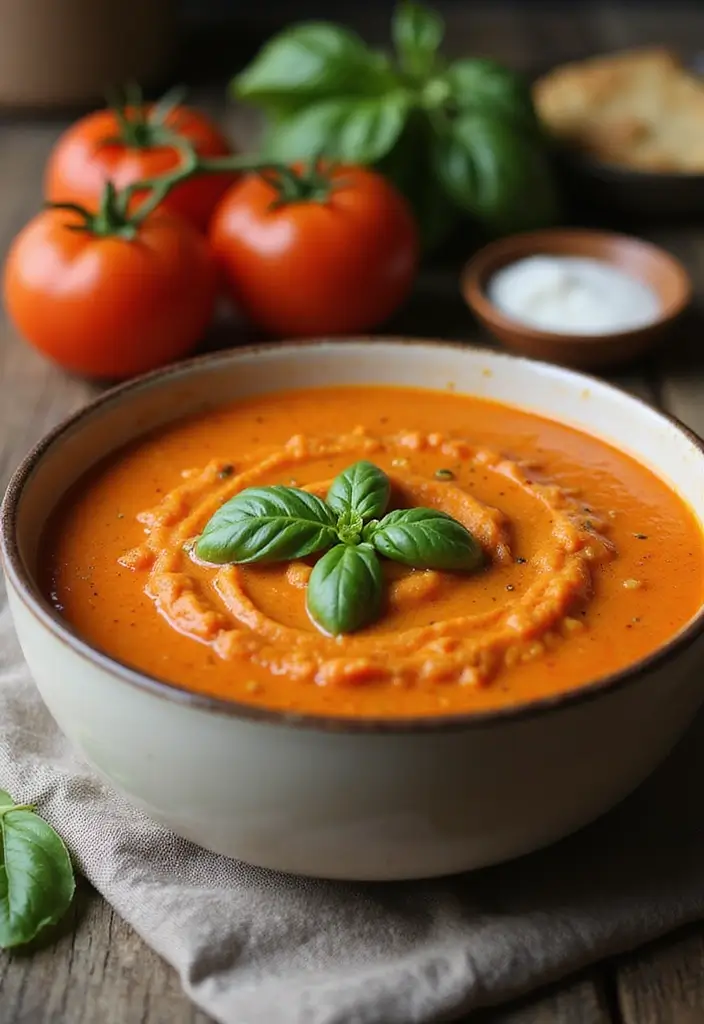 29 High Protein Vegan Soup Recipes for Cozy Evenings 184 29 High Protein Vegan Soup Recipes for Cozy Evenings - 28. Creamy Tomato Basil Soup