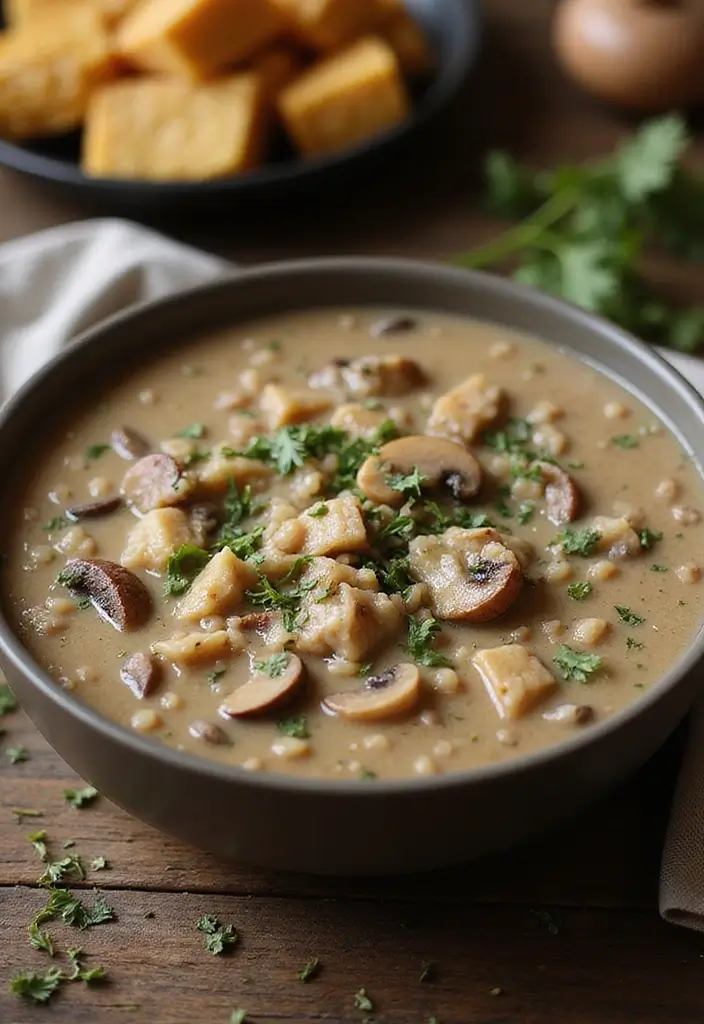 29 High Protein Vegan Soup Recipes for Cozy Evenings 55 29 High Protein Vegan Soup Recipes for Cozy Evenings - 9. Creamy Mushroom & Wild Rice Soup