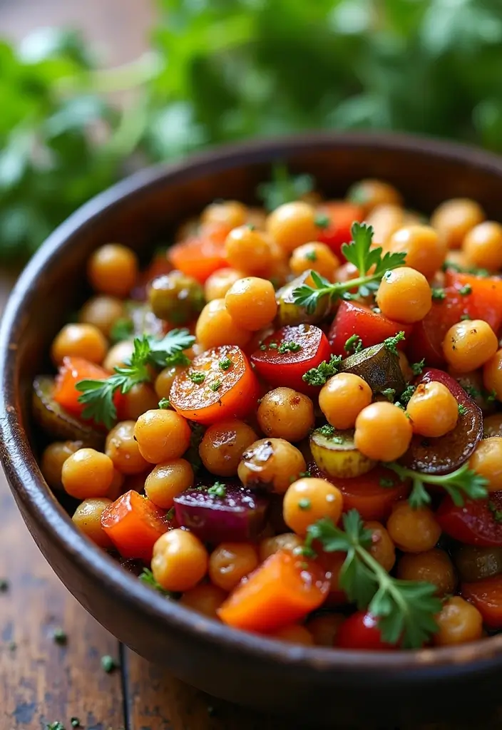 29 Vegan Garbanzo Bean Recipes for Easy Dinners - 15. Chickpea and Roasted Vegetable Bowl