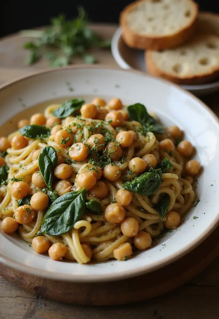 29 Vegan Garbanzo Bean Recipes for Easy Dinners - 26. Chickpea and Spinach Pasta