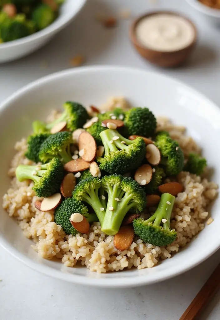 30+ Low Calorie Vegan Recipes That Still Satisfy - 11. Broccoli & Almond Stir-Fry