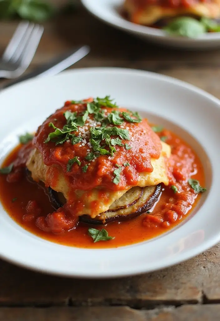 30+ Low Calorie Vegan Recipes That Still Satisfy - 12. Eggplant Parmesan