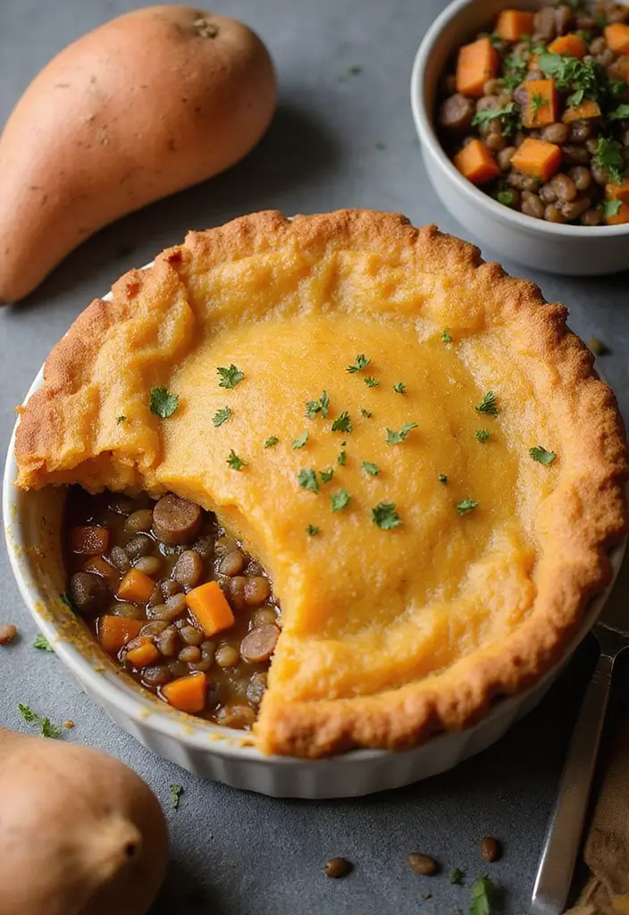 30 Vegan Chicken Pot Pie Recipes for Comfort Food Lovers 22 30 Vegan Chicken Pot Pie Recipes for Comfort Food Lovers - 4. Sweet Potato and Lentil Pot Pie