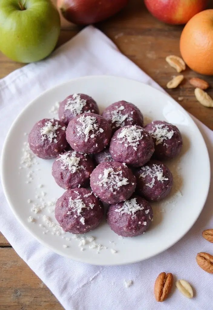 30+ Vegan Purple Sweet Potato Recipes to Inspire You 36 30+ Vegan Purple Sweet Potato Recipes to Inspire You - 6. Purple Sweet Potato Energy Bites