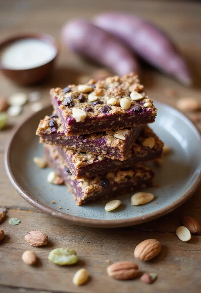 30+ Vegan Purple Sweet Potato Recipes to Inspire You 53 30+ Vegan Purple Sweet Potato Recipes to Inspire You - 9. Purple Sweet Potato Granola Bars