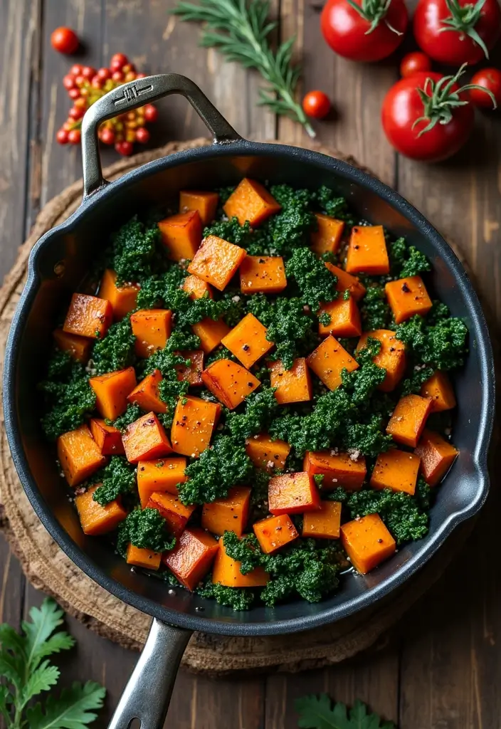 30 Vegan Sweet Potato Recipes for Thanksgiving Dinner 179 30 Vegan Sweet Potato Recipes for Thanksgiving Dinner - 27. Sweet Potato and Kale Sauté